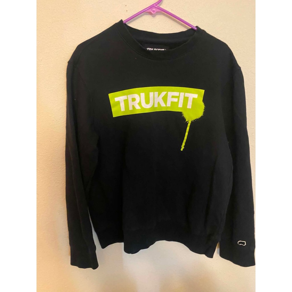 Trukfit Mens Respect Few Crewneck Sweatshirt Black Lime Green Logo Graphic Large - Picture 3 of 8